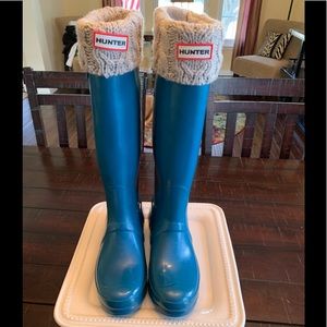 Ocean Blue Tall Hunter Gloss Rainboots